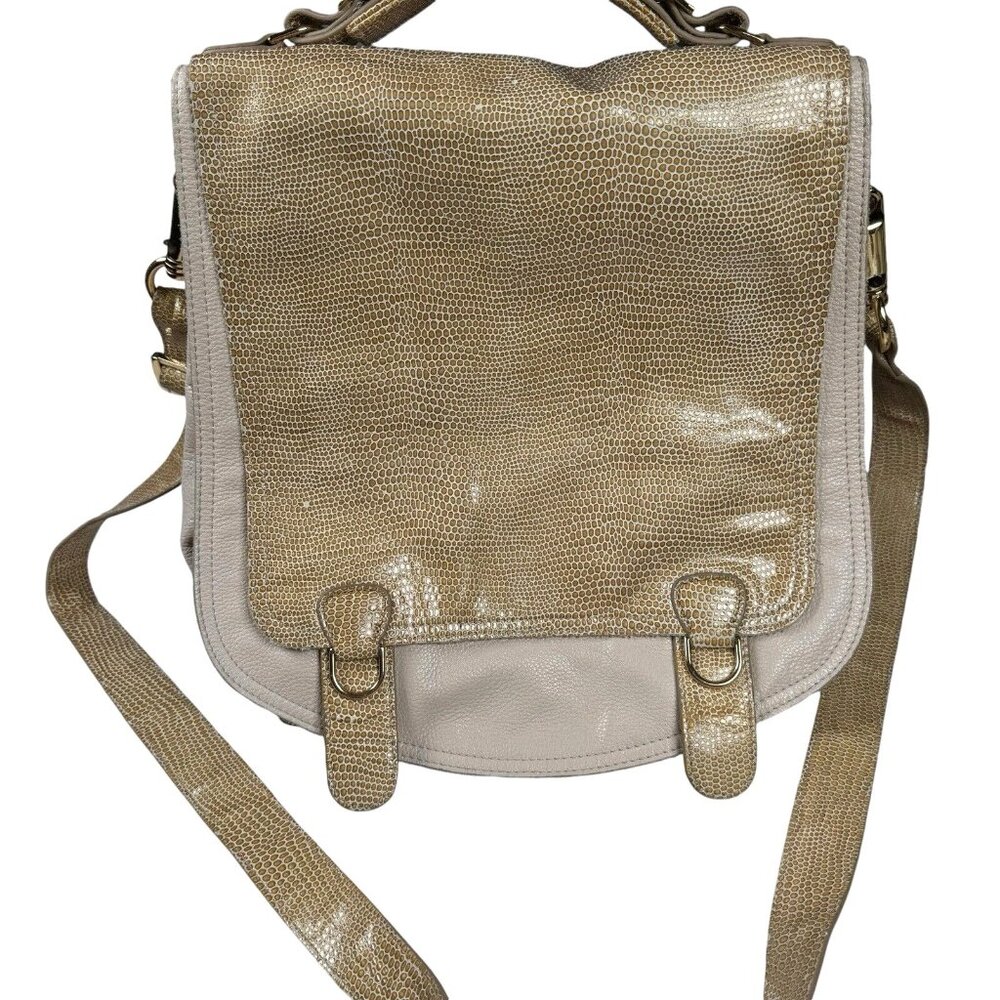 CC Skye Onie Messenger Crossbody Bag Snake Embossed in Beige / Ivory